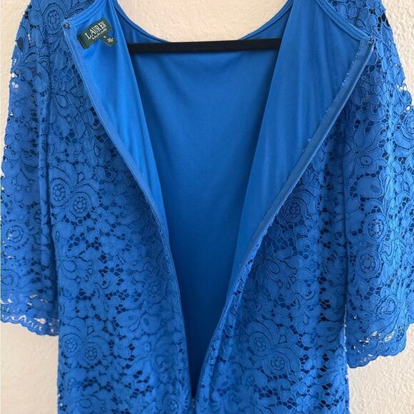 Ralph Lauren Blue Sheath Dress 3/4 Sleeve Crew Neck - Picture 9 of 11